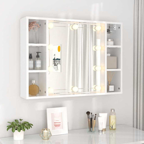 LED Spiegelschrank, Hochglanz Weiß, 76 cm