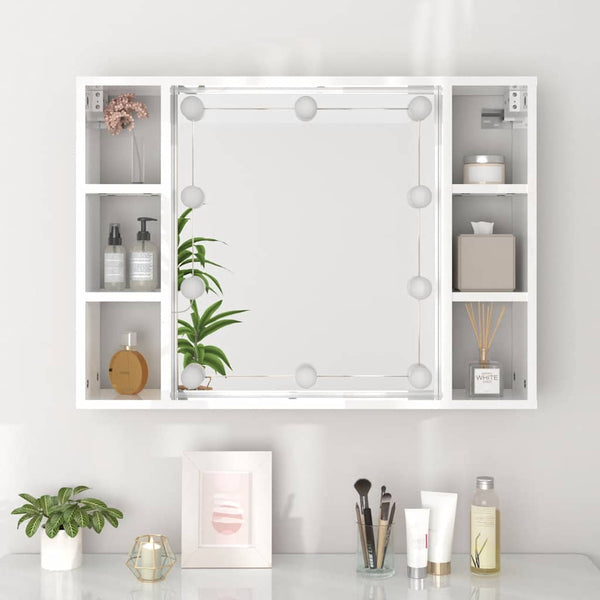 LED Spiegelschrank, Hochglanz Weiß, 76 cm
