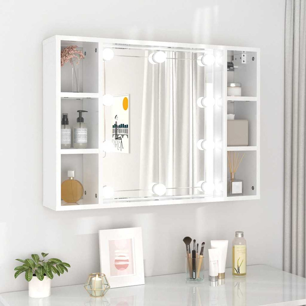 LED Spiegelschrank, Hochglanz Weiß, 76 cm