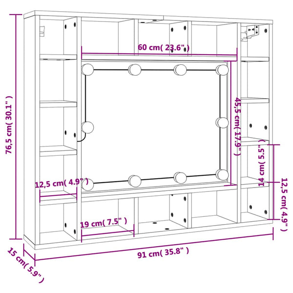 LED Spiegelschrank Betongrau 91 cm