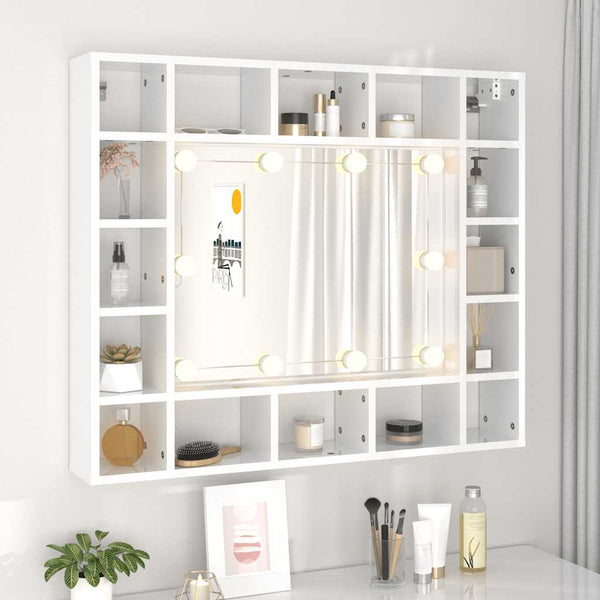 LED Spiegelschrank, Hochglanz Weiß, 91 cm