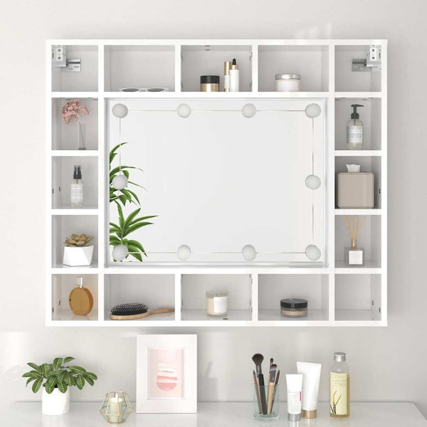 LED Spiegelschrank, Hochglanz Weiß, 91 cm