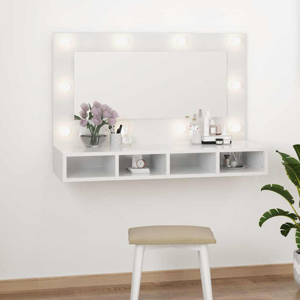 LED Spiegelschrank Hochglanz Weiß 90cm
