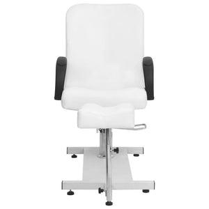 Weißer Massagestuhl mit Fußstütze