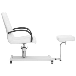 Weißer Massagestuhl mit Fußstütze