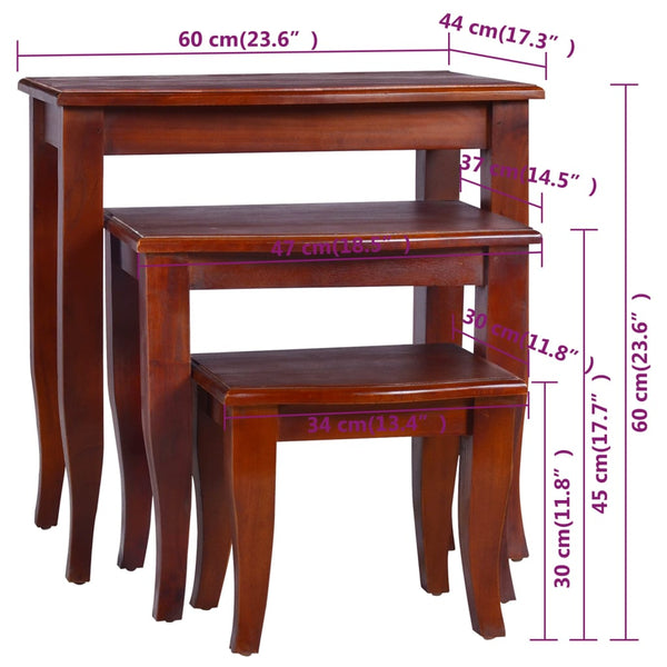 vidaXL Tables d'appoint tables gigognes 3 pcs bois massif d'acajou