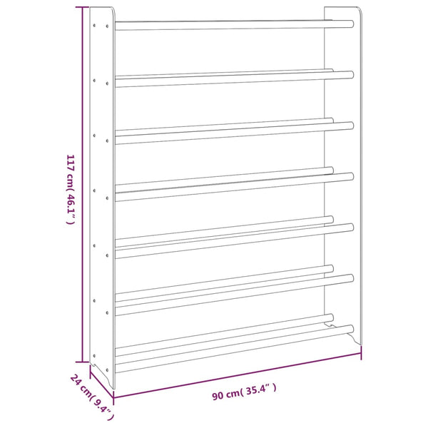 Graues Schuhregal 90x24x117 cm
