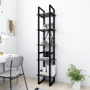 Bücherregal 5 Fächer Grau 40x30x175 cm Holzwerkstoff