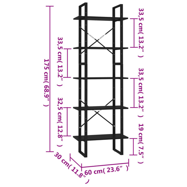 Bücherregal 5 Fächer Weiß 60x30x175 cm Holzwerkstoff
