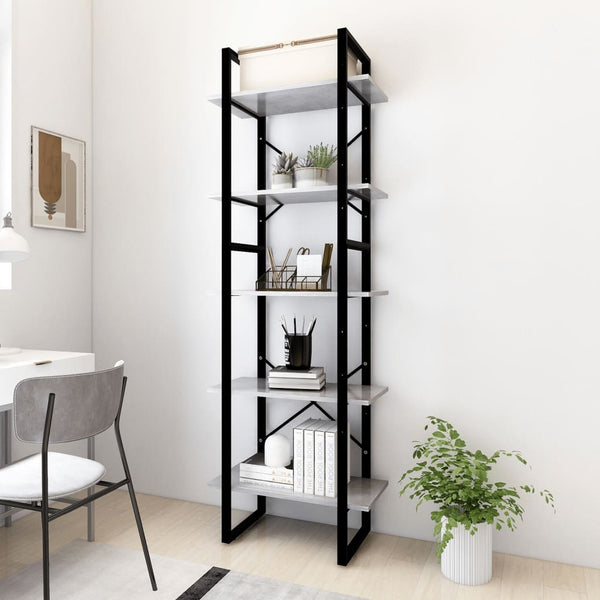 vidaXL Bibliothèque 5 étagères Gris béton 60x30x175 cm Bois d'ingénierie