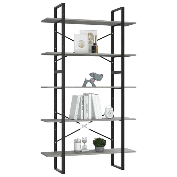 vidaXL Bibliothèque 5 étagères Gris béton 100x30x175 cm Bois d'ingénierie