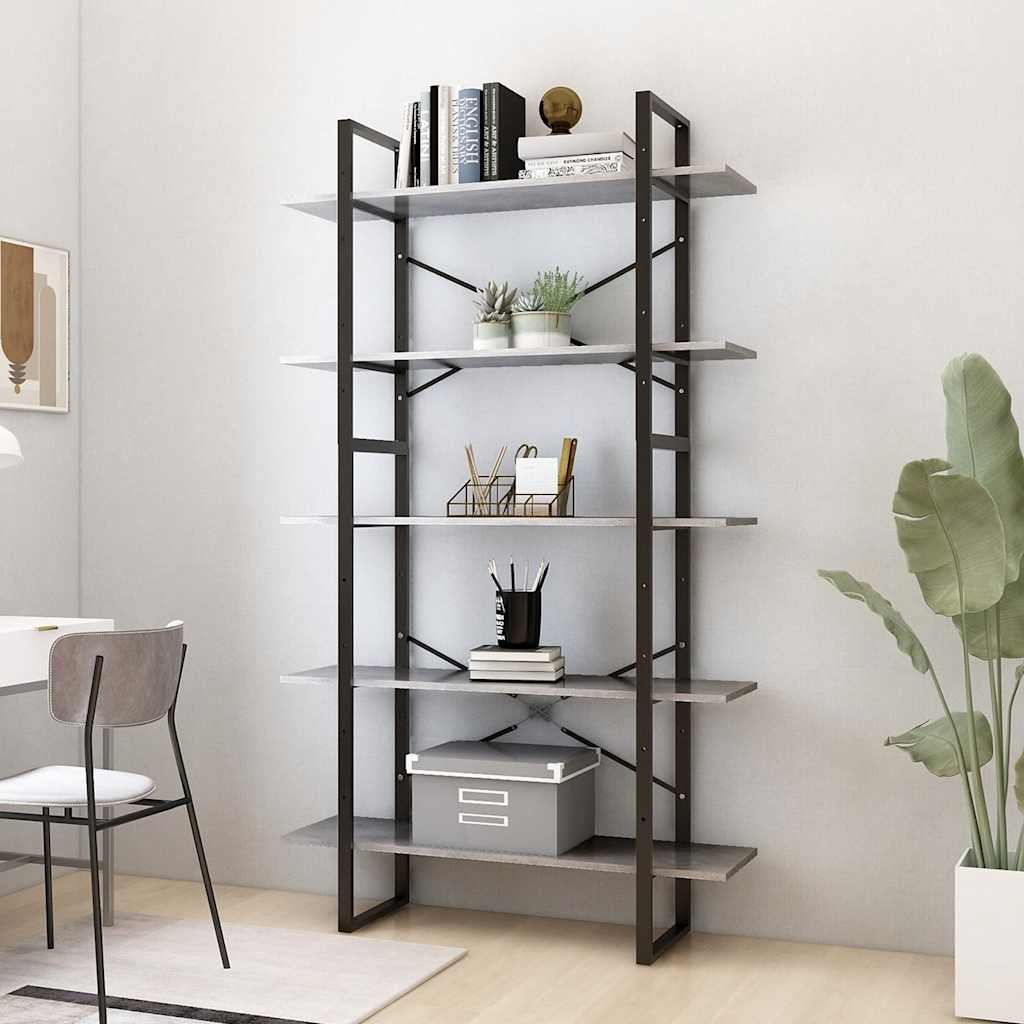 vidaXL Bibliothèque 5 étagères Gris béton 100x30x175 cm Bois d'ingénierie