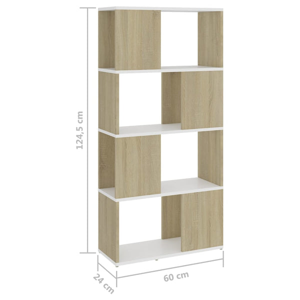 Weißes Bücherregal Sonoma-Eiche 60x24x124,5 cm