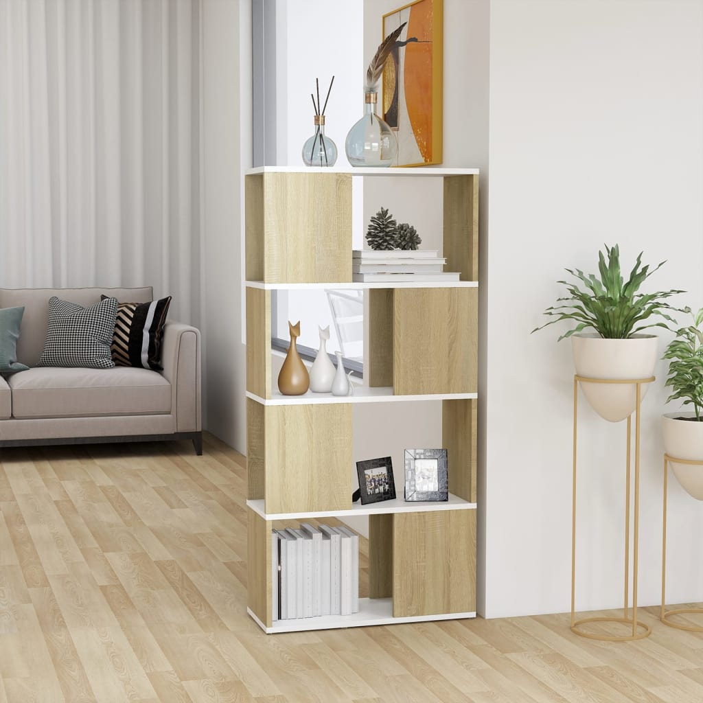 Weißes Bücherregal Sonoma-Eiche 60x24x124,5 cm