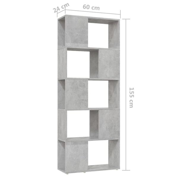 Betongraues Bücherregal Raumteiler 60x24x155 cm