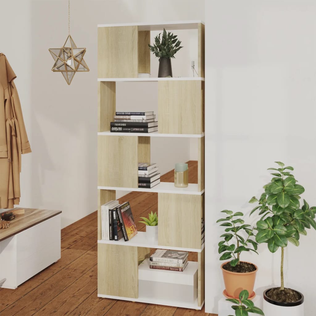Bücherregal Raumteiler Weiß/Sonoma-Eiche 60x155 cm