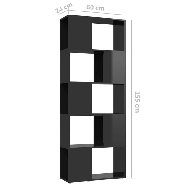 Hochglanz Bücherregal Raumteiler Schwarz 60x155 cm