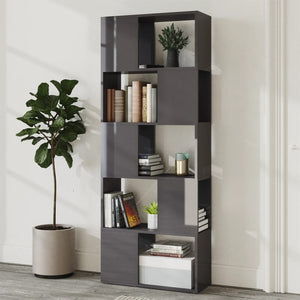 Hochglanz Bücherregal Raumteiler Grau 60x155 cm