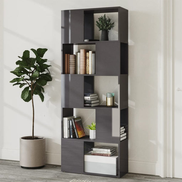 Hochglanz Bücherregal Raumteiler Grau 60x155 cm