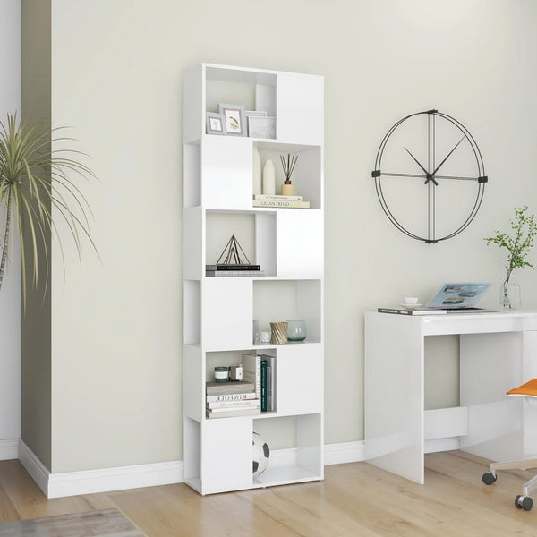 Hochglanz Bücherregal Raumteiler Weiß 60x24x186cm