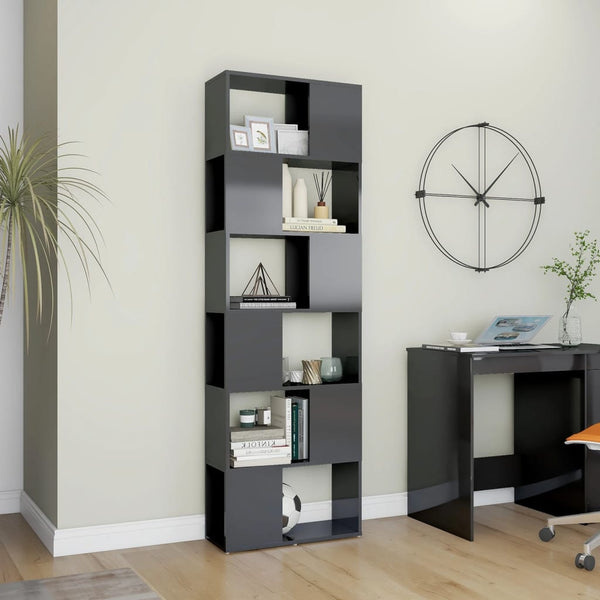 Hochglanz Bücherregal Raumteiler Grau 60x24x186 cm