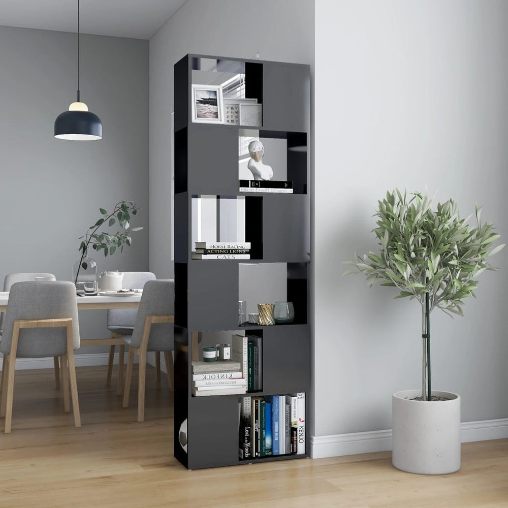 Hochglanz Bücherregal Raumteiler Grau 60x24x186 cm