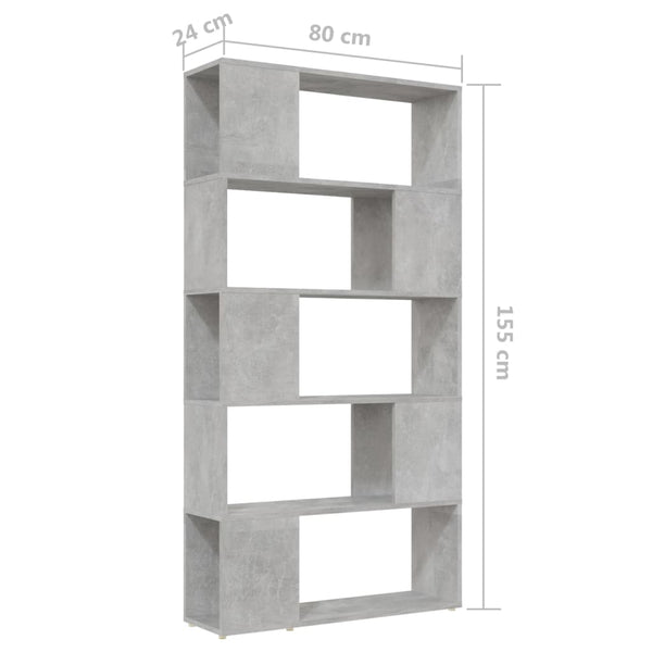 Betongraues Bücherregal Raumteiler 80x24x155 cm