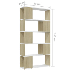 Weißes Bücherregal Raumteiler Sonoma-Eiche 80x155 cm