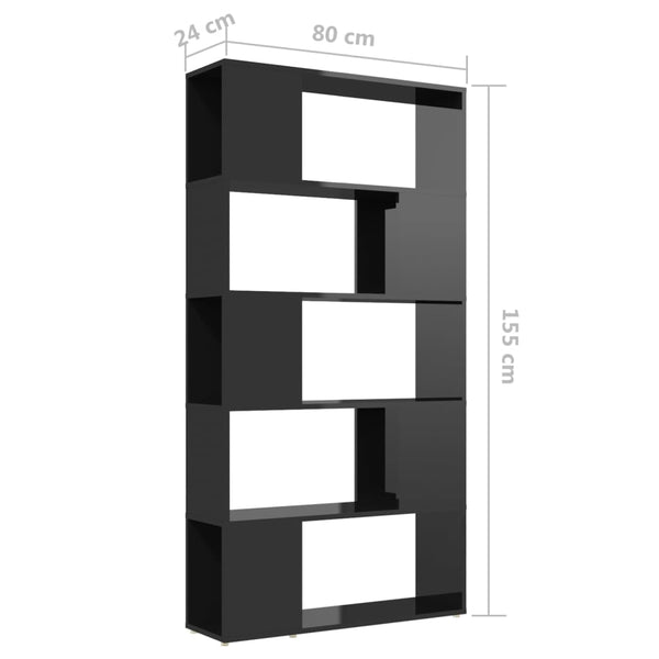 Hochglanz Bücherregal Raumteiler Schwarz 80x24x155cm