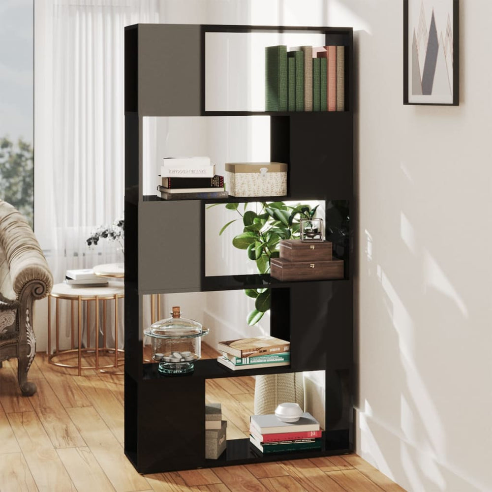 Hochglanz Bücherregal Raumteiler Schwarz 80x24x155cm