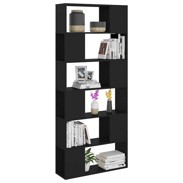 Schwarzes Bücherregal Raumteiler 80x24x186 cm