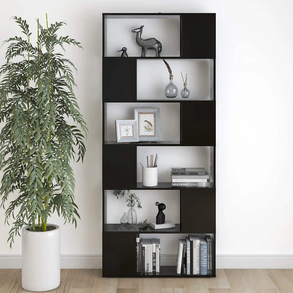 Schwarzes Bücherregal Raumteiler 80x24x186 cm