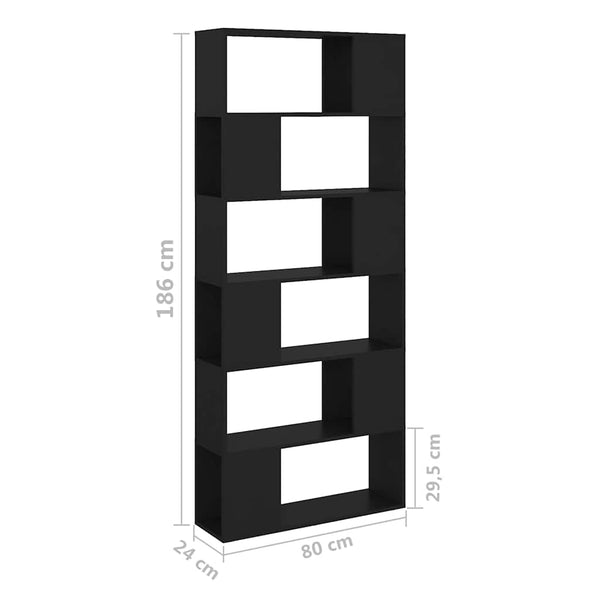 Schwarzes Bücherregal Raumteiler 80x24x186 cm