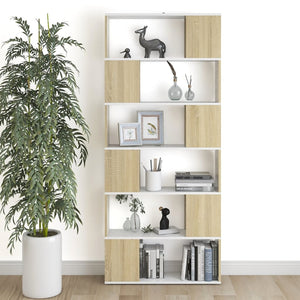 Bücherregal Raumteiler Weiß Sonoma Eiche 186cm