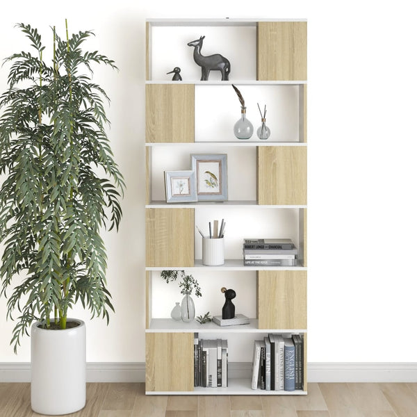 Bücherregal Raumteiler Weiß Sonoma Eiche 186cm