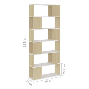 Bücherregal Raumteiler Weiß Sonoma Eiche 186cm