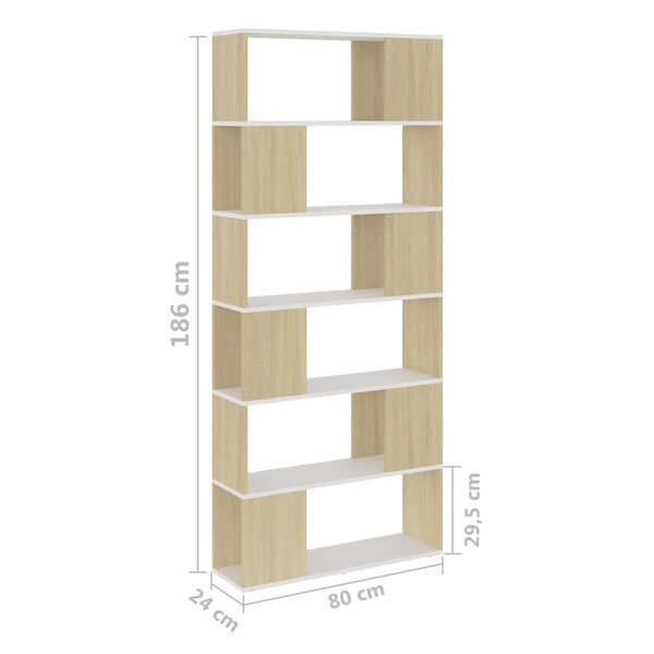 Bücherregal Raumteiler Weiß Sonoma Eiche 186cm
