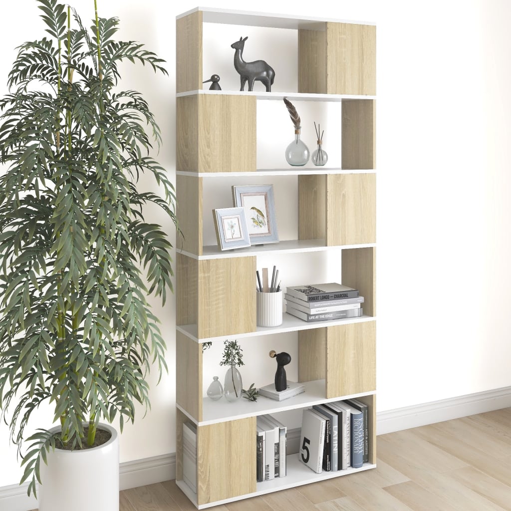 Bücherregal Raumteiler Weiß Sonoma Eiche 186cm