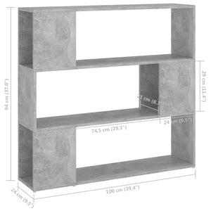 Betongraues Bücherregal Raumteiler 100x24x94 cm