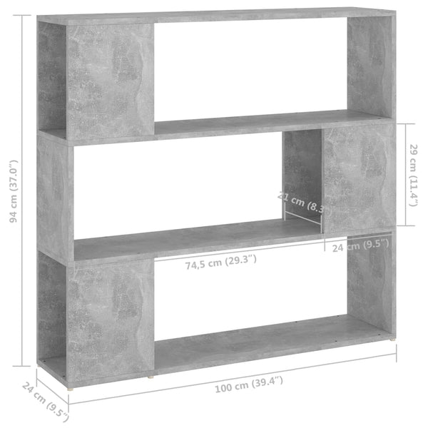 Betongraues Bücherregal Raumteiler 100x24x94 cm