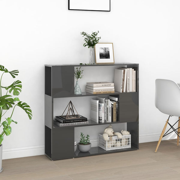Hochglanz Bücherregal Raumteiler Grau 100x94 cm