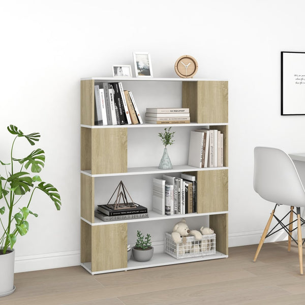 Bücherregal Raumteiler Weiß Sonoma-Eiche 100x124 cm