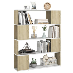 Bücherregal Raumteiler Weiß Sonoma-Eiche 100x124 cm