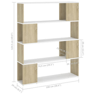 Bücherregal Raumteiler Weiß Sonoma-Eiche 100x124 cm