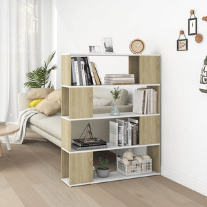 Bücherregal Raumteiler Weiß Sonoma-Eiche 100x124 cm
