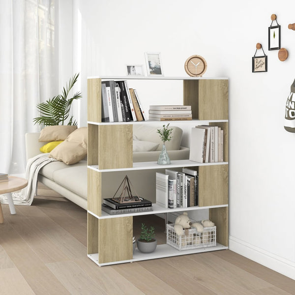 Bücherregal Raumteiler Weiß Sonoma-Eiche 100x124 cm