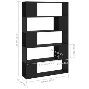 Schwarzes Bücherregal Raumteiler 100x24x155 cm
