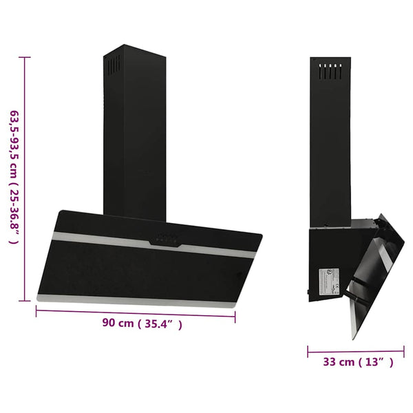 Dunstabzugshaube 90cm Stahl/Glas Schwarz