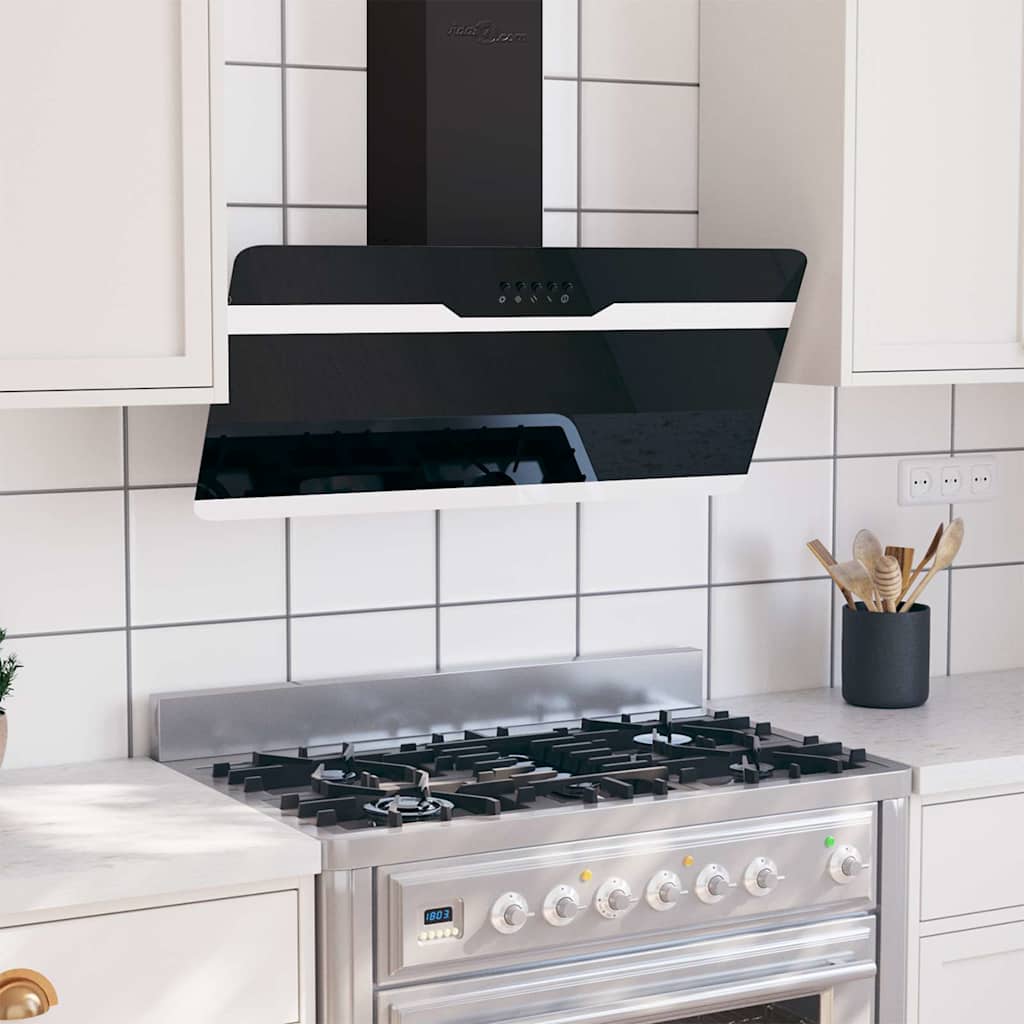 Dunstabzugshaube 90cm Stahl/Glas Schwarz