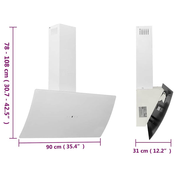 Dunstabzugshaube 90cm Stahl/Glas Weiß